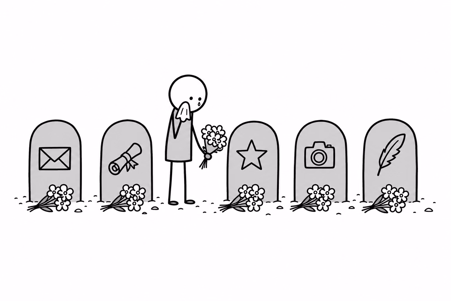 Each stone marks a signal that once proved effort. The flowers are from institutions that still require them.