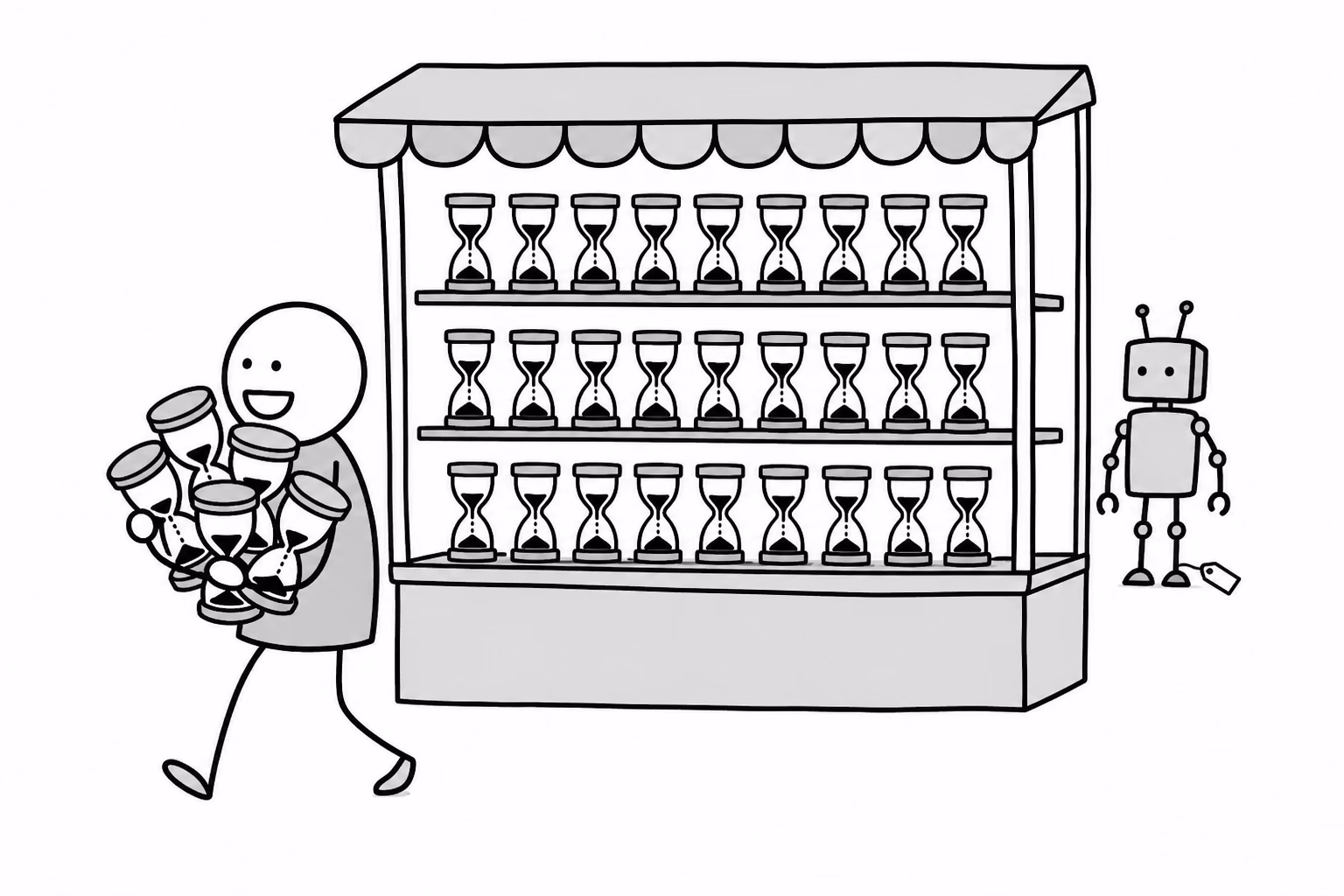 The stall stopped selling robots and started selling hours, which is the moment the buyer's arithmetic got easy.