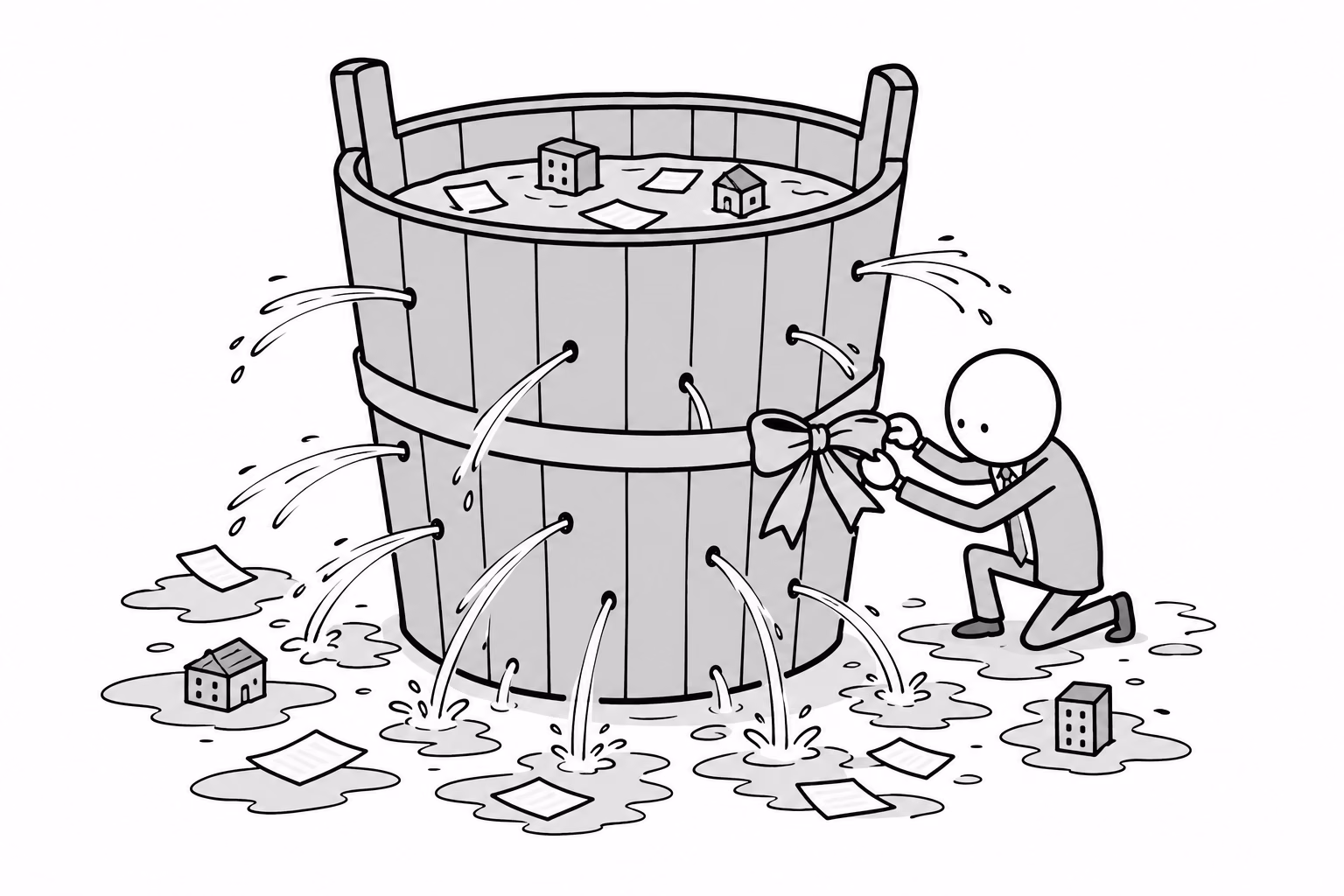 The ribbon is sincere, and it is tied around the one part of the bucket that was not leaking.