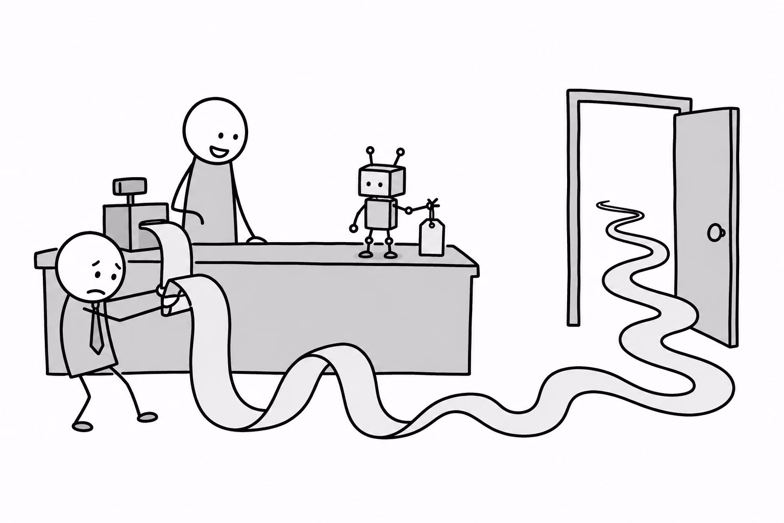 The price tag is on the robot's wrist. The price is on the roll heading out the door.