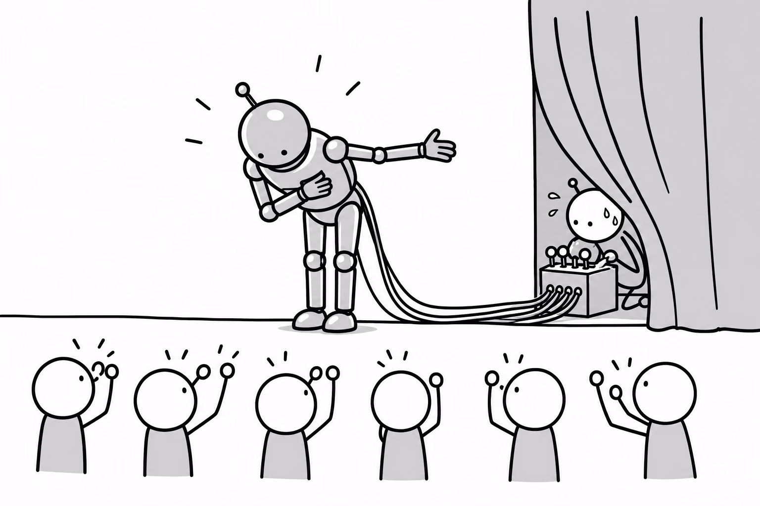 The bow is real, the applause is real, and so are the cables.
